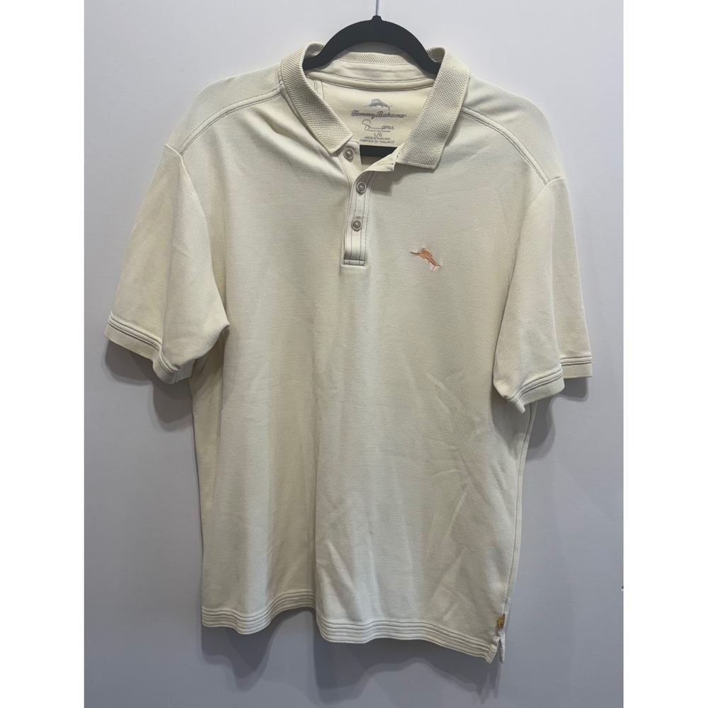 Tommy Bahama Mens Emfielder Polo Shirt Cream Off White Pique Knit Large